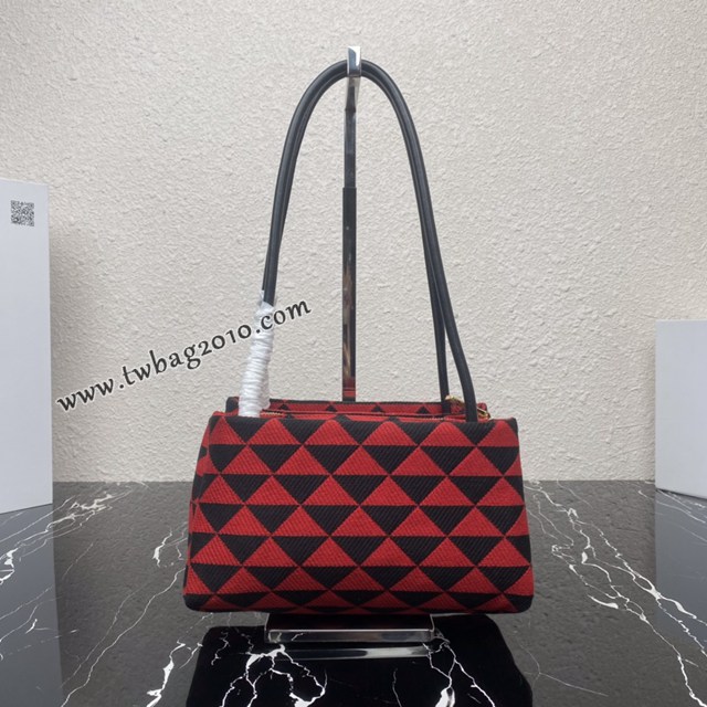 Prada專櫃新款刺繡織物新款肩背女包 1BA368 普拉達刺繡織物提花圖案手提包 csp1517